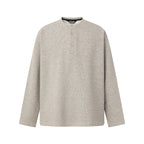 Unisex Oversize fine knit sweater with Henley button placket and stand-up collar Fashion Glam