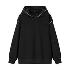 Women's Oversize Hoodie with Metal Stud Trim and Balloon Sleeves Fashion Glam