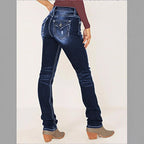 Women Sculpting Straight Denim with contrasting seam details and destroyed details Fashion Glam