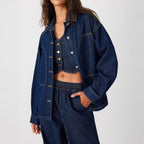Women's Oversized Denim Jacket with Distinctive Front Pockets and Relaxed Fit Fashion Glam