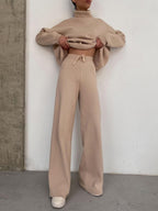 Women Wide Knit Pants with High Waist, Drawstring, and Wide Leg Fashion Glam