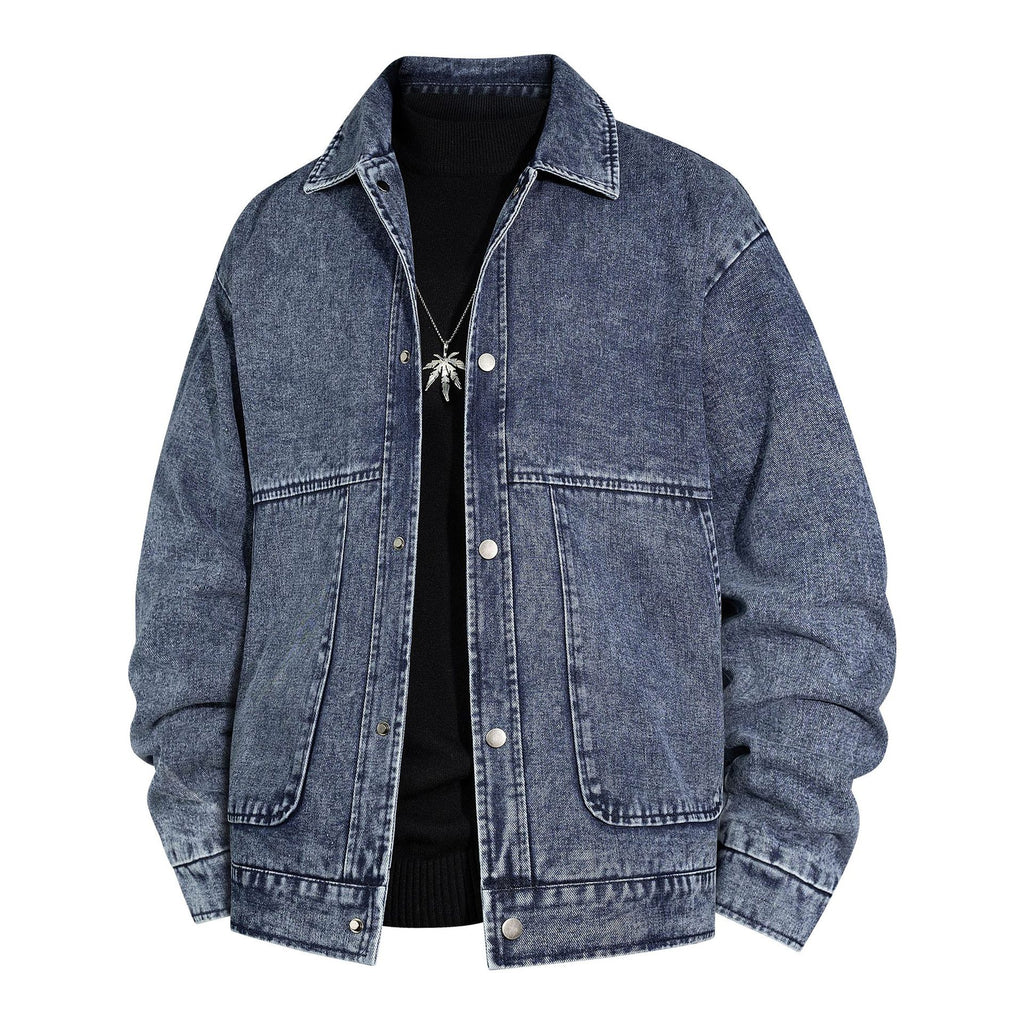 Men's Oversized Denim Jacket with Stonewash Effect and Patch Pockets Fashion Glam