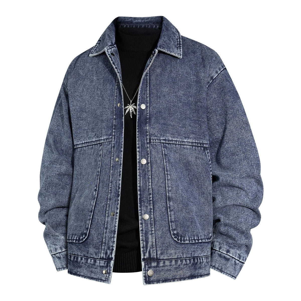 Men's Oversized Denim Jacket with Stonewash Effect and Patch Pockets Fashion Glam