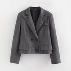 Women Short Cut Double Breasted Blazer in Houndstooth Pattern Fashion Glam