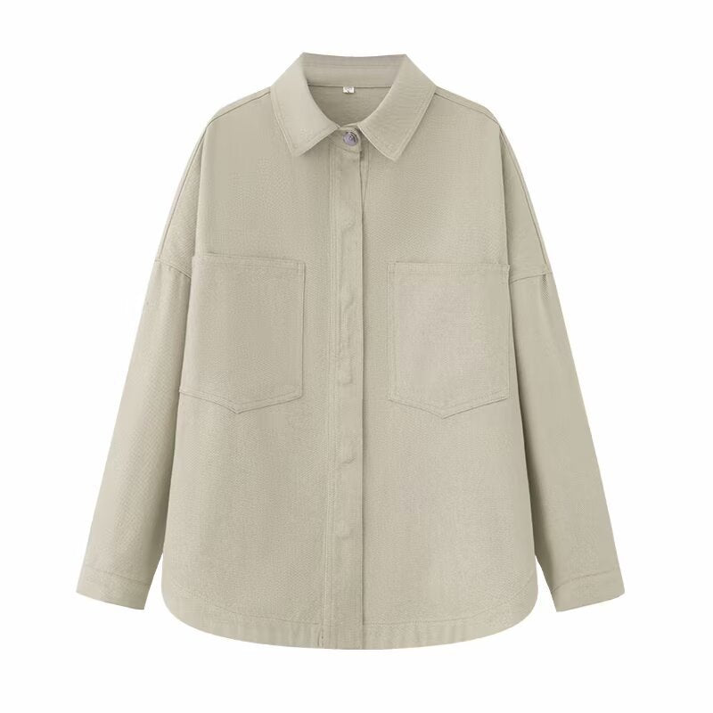 Women's Oversize Jeans Shirt Jacket in Boxy Cut with Patch Chest Pockets and Rounded Hem Fashion Glam