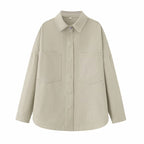 Women's Oversize Jeans Shirt Jacket in Boxy Cut with Patch Chest Pockets and Rounded Hem Fashion Glam