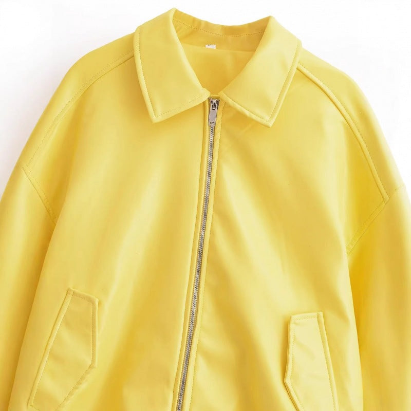 Women's Oversized Bomber Jacket with Shirt Collar, Concealed Zip Fastening and Wide Ribbed Cuffs Fashion Glam