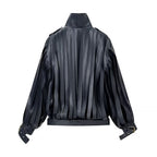 Ladies faux leather fringed biker jacket with standing collar and waist belt Fashion Glam