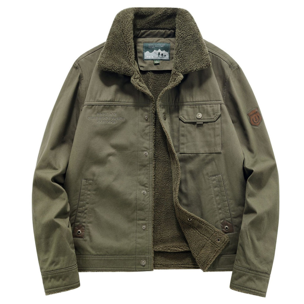 Men's canvas field jacket with teddy lining, chest pockets and robust button placket Fashion Glam