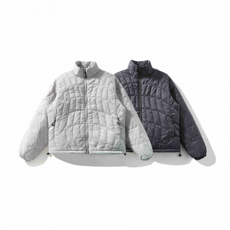 Unisex Ultralight Quilted Short Jacket with Geometric Quilting, Stand-up Collar and Drawstring Hem Fashion Glam