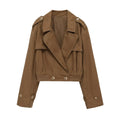 Women's Short Cut Utility Jacket in Field Style with Wide Lapels and Tailored Waistband Fashion Glam