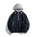Unisex Oversize Half-zip Hoodie with Contrast Hood, Zipper Pockets and Elastic Hem Fashion Glam