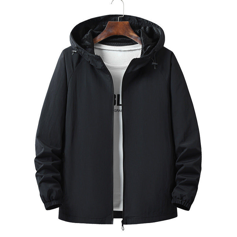 Men's Lightweight Windproof Hooded Outdoor Jacket with Full Zipper and Elastic Cuffs Fashion Glam