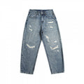 Ladies High-Waist Mom Jeans with wide leg, used wash and destroyed details Fashion Glam