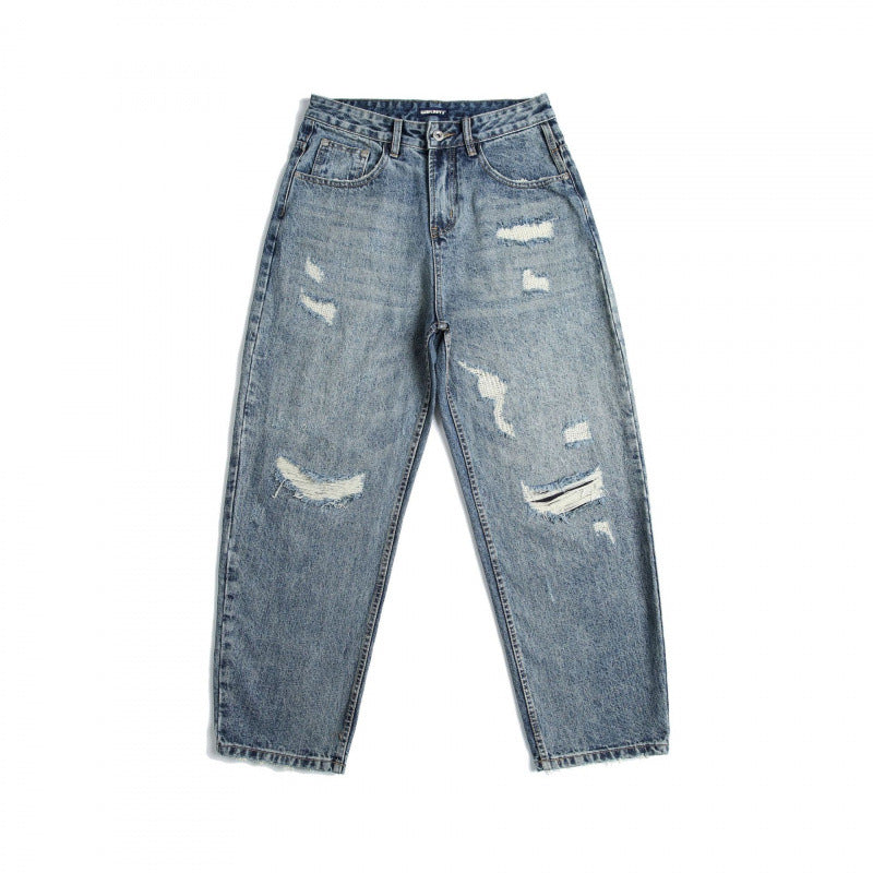 Ladies High-Waist Mom Jeans with wide leg, used wash and destroyed details Fashion Glam