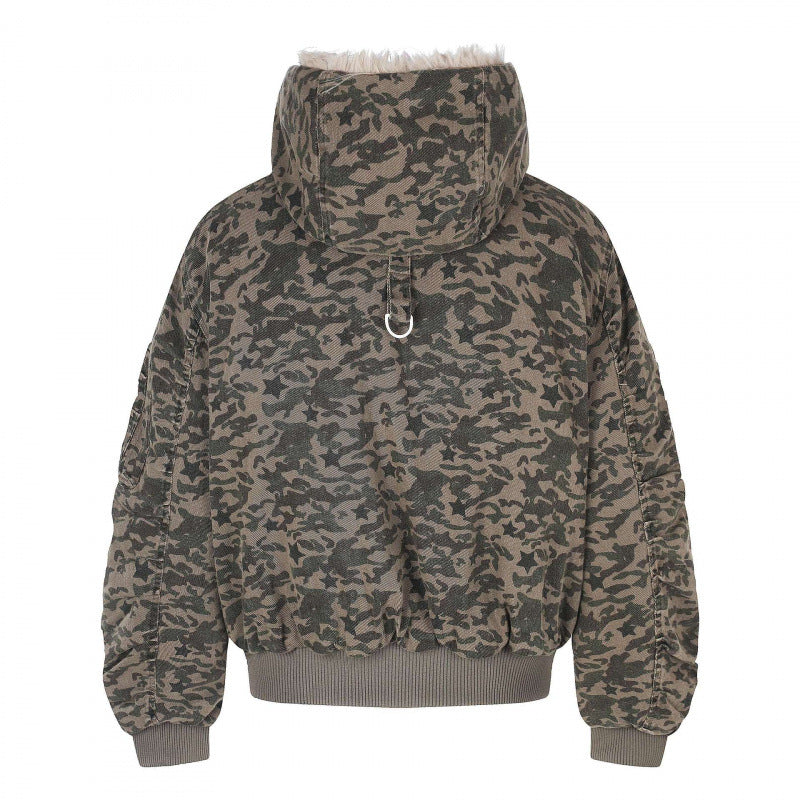 Unisex Oversized Padded Bomber Jacket with Hood and Faux Fur Trim Fashion Glam