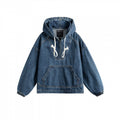 Unisex Oversize Denim Hoodie with Kangaroo Pocket and Half Zipper Fashion Glam