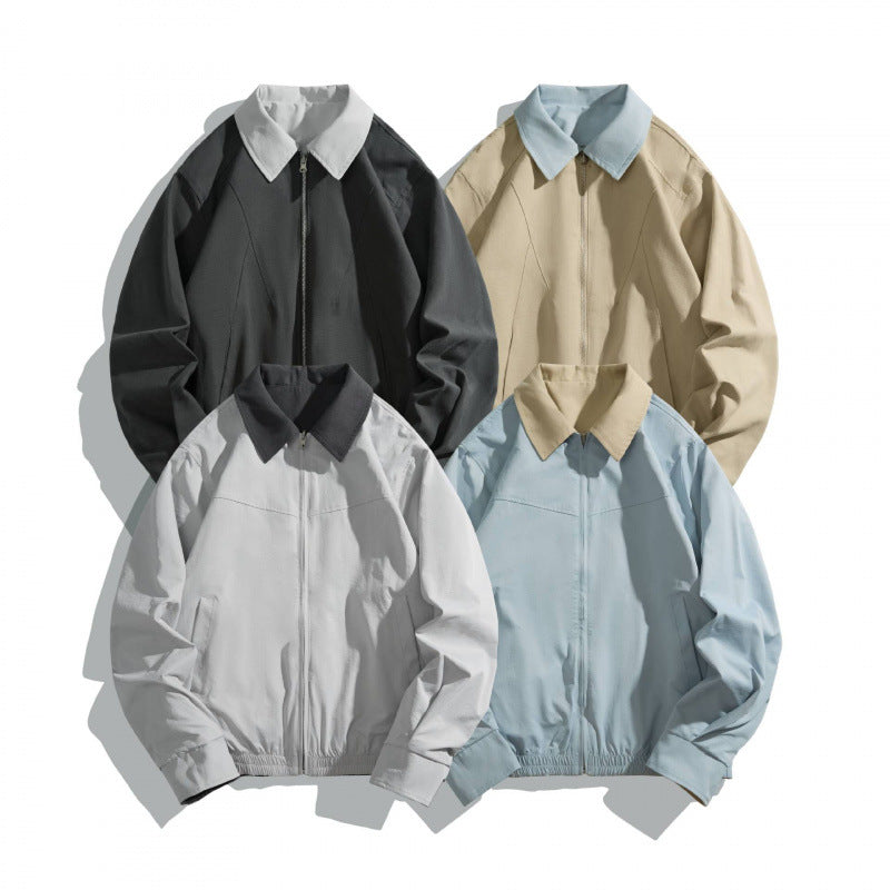 Unisex Short-cut Utility Blouson with Contrast Shirt Collar and Shaping Seams Fashion Glam
