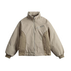 Unisex Boxy transitional jacket with high stand collar, contrasting panels and zip pockets Fashion Glam