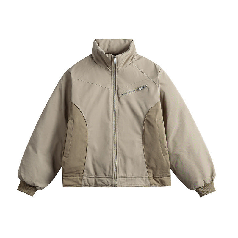 Unisex Boxy transitional jacket with high stand collar, contrasting panels and zip pockets Fashion Glam