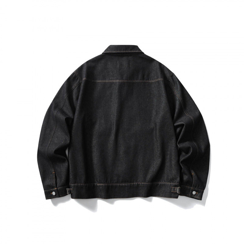 Unisex Kastige Denim Jacket with Full Zip, Shirt Collar and Patch Pockets Fashion Glam
