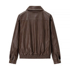 Women's Boxy Faux Leather Pilot Jacket with Flap Pockets and Elastic Hem Fashion Glam