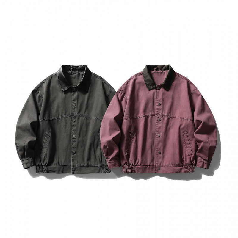 Unisex Boxy Overshirt Jacket made of Cotton Canvas with Corduroy Collar, Snap Button Placket and Elastic Hem Fashion Glam
