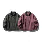 Unisex Boxy Overshirt Jacket made of Cotton Canvas with Corduroy Collar, Snap Button Placket and Elastic Hem Fashion Glam