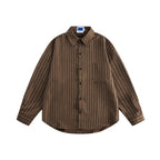 Unisex Loose-Fit Shirt with Vertical Pinstripe Structure, Patch Chest Pocket and Curved Hem Fashion Glam
