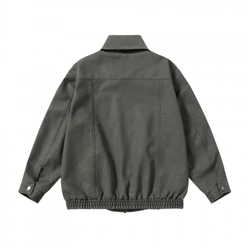 Unisex Boxy Jeans Jacket in Worker Look with Full Zipper, Shirt Collar, and Elastic Hem Fashion Glam