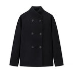 Women Boxy Double-breasted Wool Blend Coat with High Wrap Collar Fashion Glam