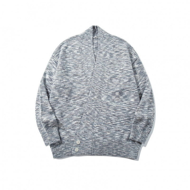 Unisex Boxy Knit Cardigan with Asymmetric Button Placket and Wide Ribbed Hem Fashion Glam