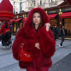 Women's Hooded Faux Fur Jacket with Voluminous Shaggy Silhouette Fashion Glam