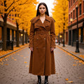 Women Longer tailored double-breasted wool blend trench coat with belt and shawl collar Fashion Glam