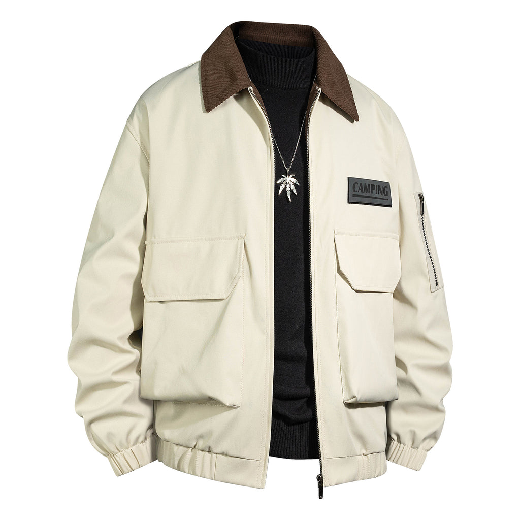 Men's Outdoor Bomber Jacket with Cord Collar and Multifunction Pockets Fashion Glam