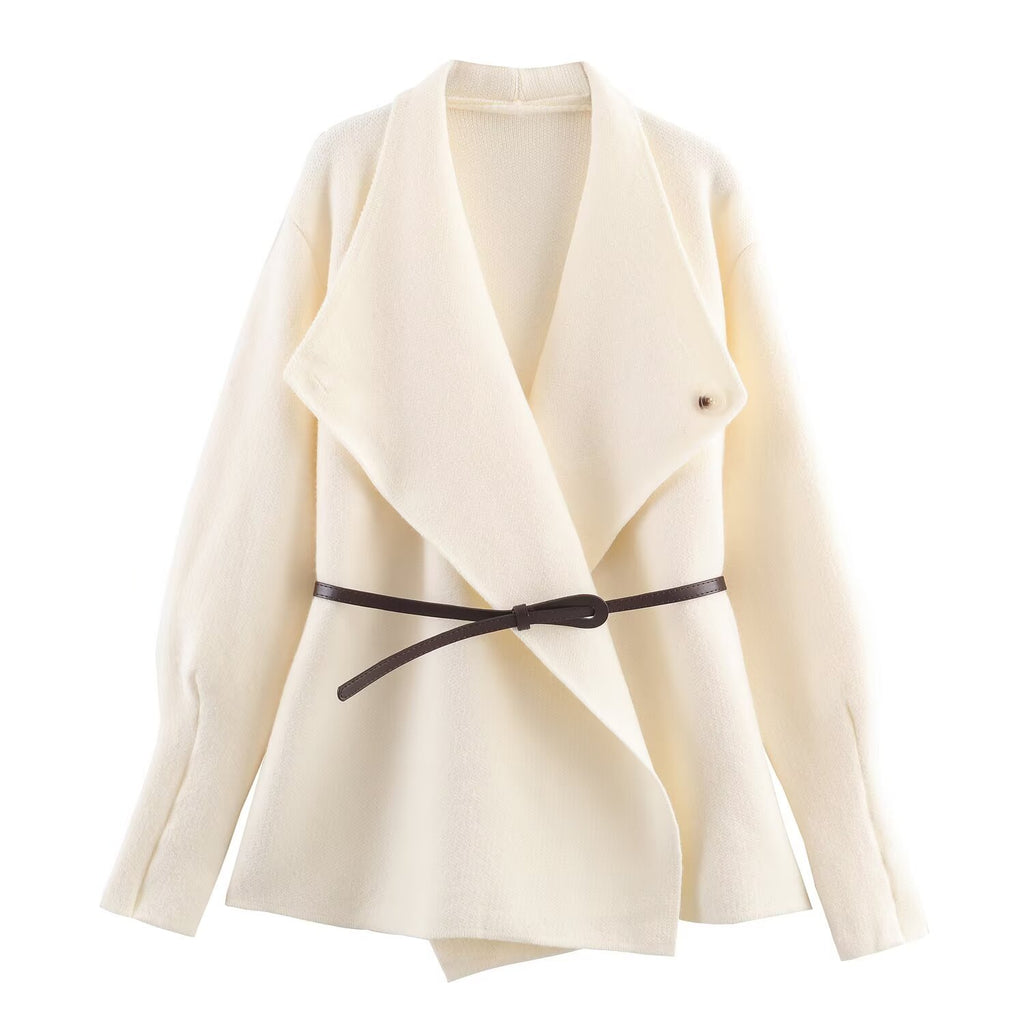 Women’s Wrap Coat with Oversized Shawl Collar and Waist Belt Fashion Glam