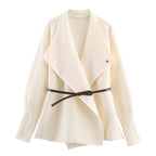 Women’s Wrap Coat with Oversized Shawl Collar and Waist Belt Fashion Glam