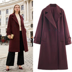 Women Oversized Wool Blend Coat with Double-Breasted Closure, Wide Lapels and Sleeve Tabs Fashion Glam