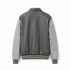 Men's varsity bomber jacket in collegiate style with faux leather body, suede look sleeves and embroidered patches Fashion Glam