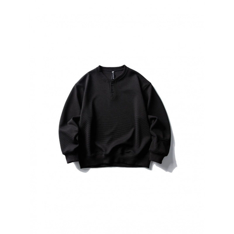 Unisex Waffle Knit Henley Sweatshirt in Oversize Cut with Button Placket Fashion Glam
