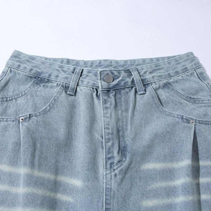 Women's Wide High-Waist Jeans in Vintage Denim with Used Effect Fashion Glam