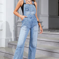 Women's denim overalls with wide leg, utility details, and high waist cut Fashion Glam