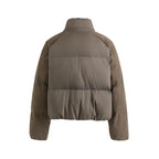 Women's short padded jacket with cord sleeves and high stand-up collar Fashion Glam