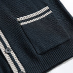 Unisex Oversize Knit Cardigan with Contrast Stripes, V-Neck and Patch Pockets Fashion Glam