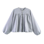 Women's short jacket with ruched yoke, round neck and balloon sleeves Fashion Glam