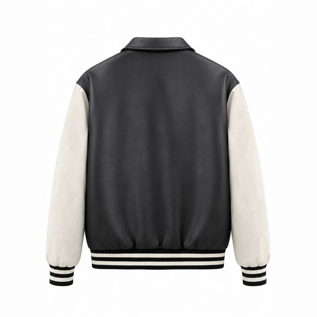 Men's Retro Style Letterman Jacket with Faux Leather Body and Suede Sleeves Fashion Glam