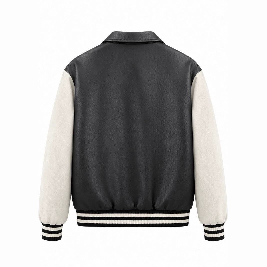 Men's Retro Style Letterman Jacket with Faux Leather Body and Suede Sleeves Fashion Glam