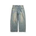 Men's Wide-Leg Denim Pants with High Waist, Vintage Wash and Five-Pocket Details Fashion Glam