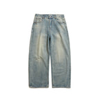 Men's Wide-Leg Denim Pants with High Waist, Vintage Wash and Five-Pocket Details Fashion Glam