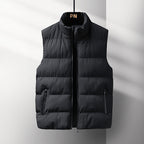 Men's Sleeveless Thermal Quilted Vest with Stand-Up Collar, Windproof Shell and Zipper Pockets Fashion Glam